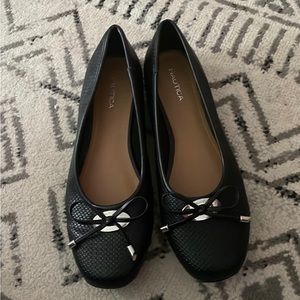 Nautica Den Womens Faux Leather Ballet Moccasins In Black, Size 10